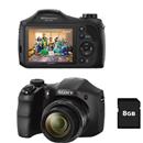 Câmera Digital Sony DSC-H100/B Preta c/ 16.1MP, LCD 3.0", Zoom Óptico de 21X, Detector de Face e sorriso, Foto Panorâmica 360° e Vídeo HD + Cartão 8GB