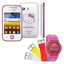 Celular Desbloqueado Samsung Galaxy Y Hello Kitty c/ Android 2.3, Wi-Fi, 3G + Relógio Unissex Troca Pulseira Speedo Loop 24834G0EBNP2 - Cores Sortidas