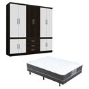 Guarda-Roupa Araplac Veneza com 10 Portas e 3 Gavetas - Tabaco/Branco + Cama Box Conjugado Gazin Guaratuba em Espuma D26 Casal - 48x138x188cm