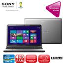 Notebook Sony Vaio SVE15125CBS com Intel® Core™ i3-3110M, 4GB, 500GB, Gravador de DVD, Leitor de Cartões, HDMI, Bluetooth 4.0, LED 15.5" e Windows 8