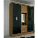 Guarda-Roupa Palmeira Jeribá com 5 Portas e 3 Gavetas 3531 - Amêndoa/Preto
