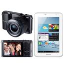 Câmera Digital Samsung NX1000 Branca 20.3MP, LCD 3", Wi-Fi, Saída HDMI, Full HD e 3D+Tablet Galaxy PretoTab 2 7.0 P3110 7,0”, 8GB, Wi-Fi e Android