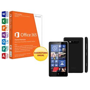 Celular Desbloqueado Nokia Lumia 820 Preto com Windows Phone 8, Câmera 8MP, 3G, Wi-Fi, Bluetooth, A-GPS, MP3 e Fone + Office 365 Home Premium - Softwares 1000042629