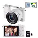 Câmera Digital Samsung NX1000 Branca 20.3MP, LCD 3, Wi-Fi, Saída HDMI, Full HD e Fotos 3D + Cartão de Memória Micro SD 4G com Adaptador