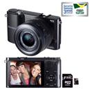Câmera Digital Samsung NX1000 preta 20.3MP, LCD 3, Wi-Fi, Saída HDMI, Full HD e Fotos 3D+ Cartão de Memória Smart SD 002 Micro SD com Adaptador 4GB