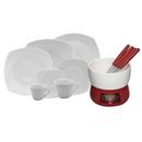 Aparelho de Jantar, Chá e Café Blu Moments White - 42 Peças + Fondue Portillo WLF-162 Vermelho - 7 Peças