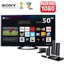 TV 50" LED Sony Full HD com SmartTV, Processador Dual Core, Motion Flow 240Hz, Wi-Fi + Home Theater 3D Sony com 850w, Wireless, Saída HDMI e USB