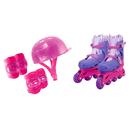 Patins Ajustável Conthey Fashion Floral com Capacete, Joelheira e Cotoveleira - Lilás/Rosa