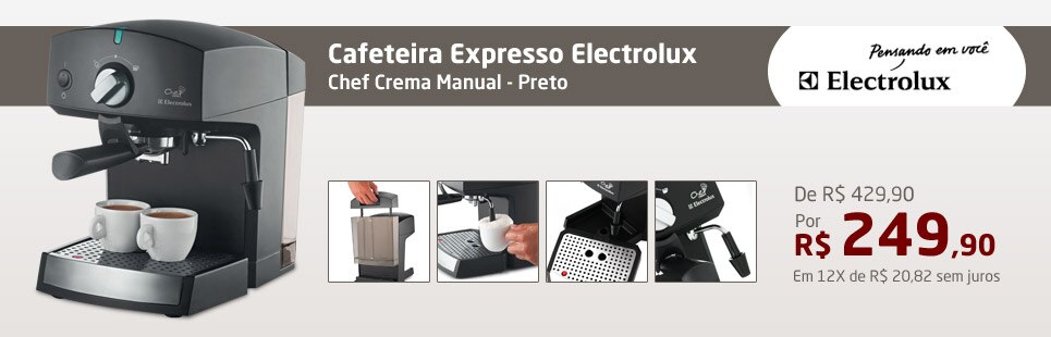 Cafeteira Expresso Electrolux Manual Chef Crema Preto - 15 Bar