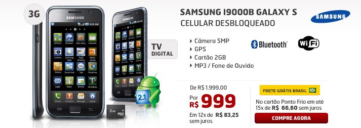 Celular Desbloqueado Samsung I9000B Galaxy S