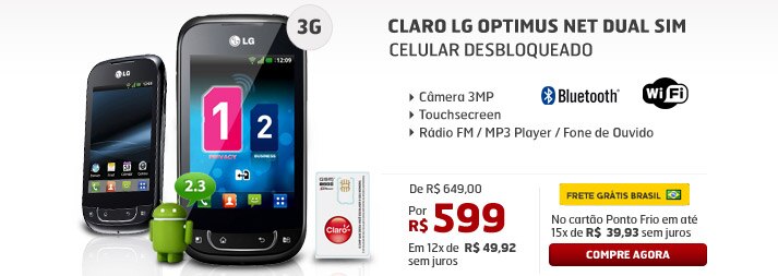 Celular Desbloqueado Claro LG Optimus Net Dual Sim