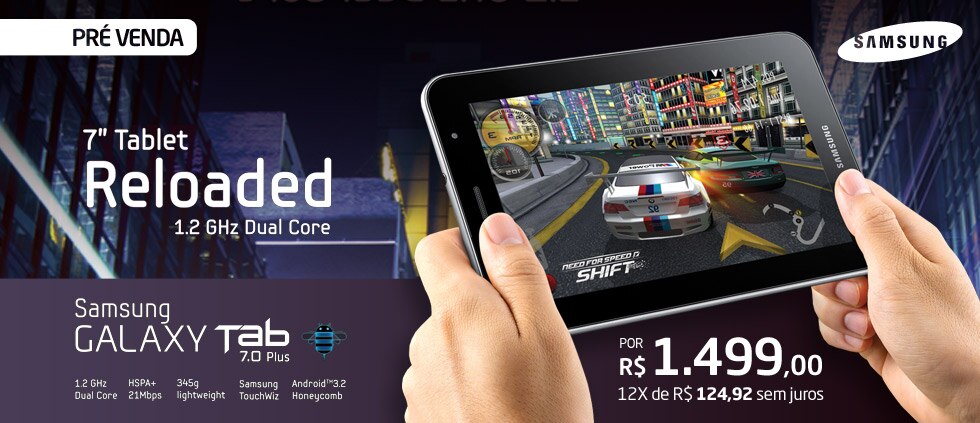 Tablet Samsung Galaxy Tab 7.0 Plus P6200 com Tela 7,0