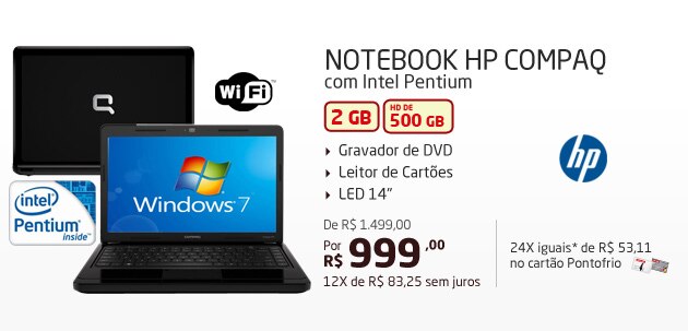 Notebook HP Compaq com Intel Pentium 